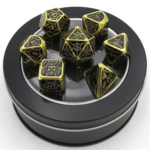Golden Luxury with black - Metal RPG Dice - Epic Dwarf Dice